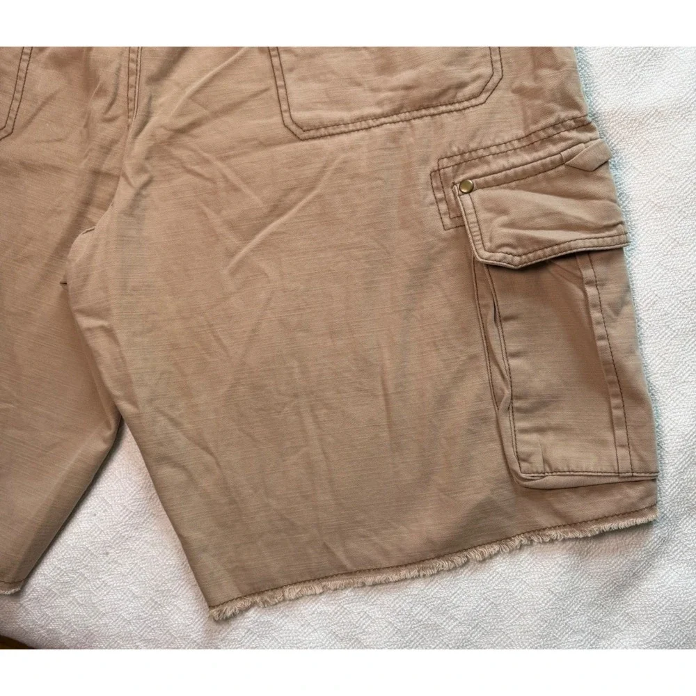 Ocean Pacific Mens Cargo Shorts Tan Khaki Ripstop Frayed Hem Utility Casual OP